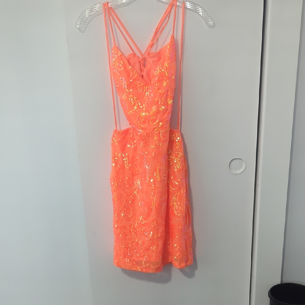 Windsor Neon Coral Sequin Mini Dress